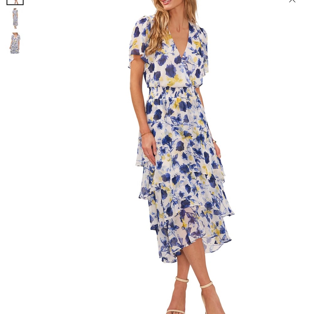 Vince Camuto Blue and Yellow Floral High Low Dress